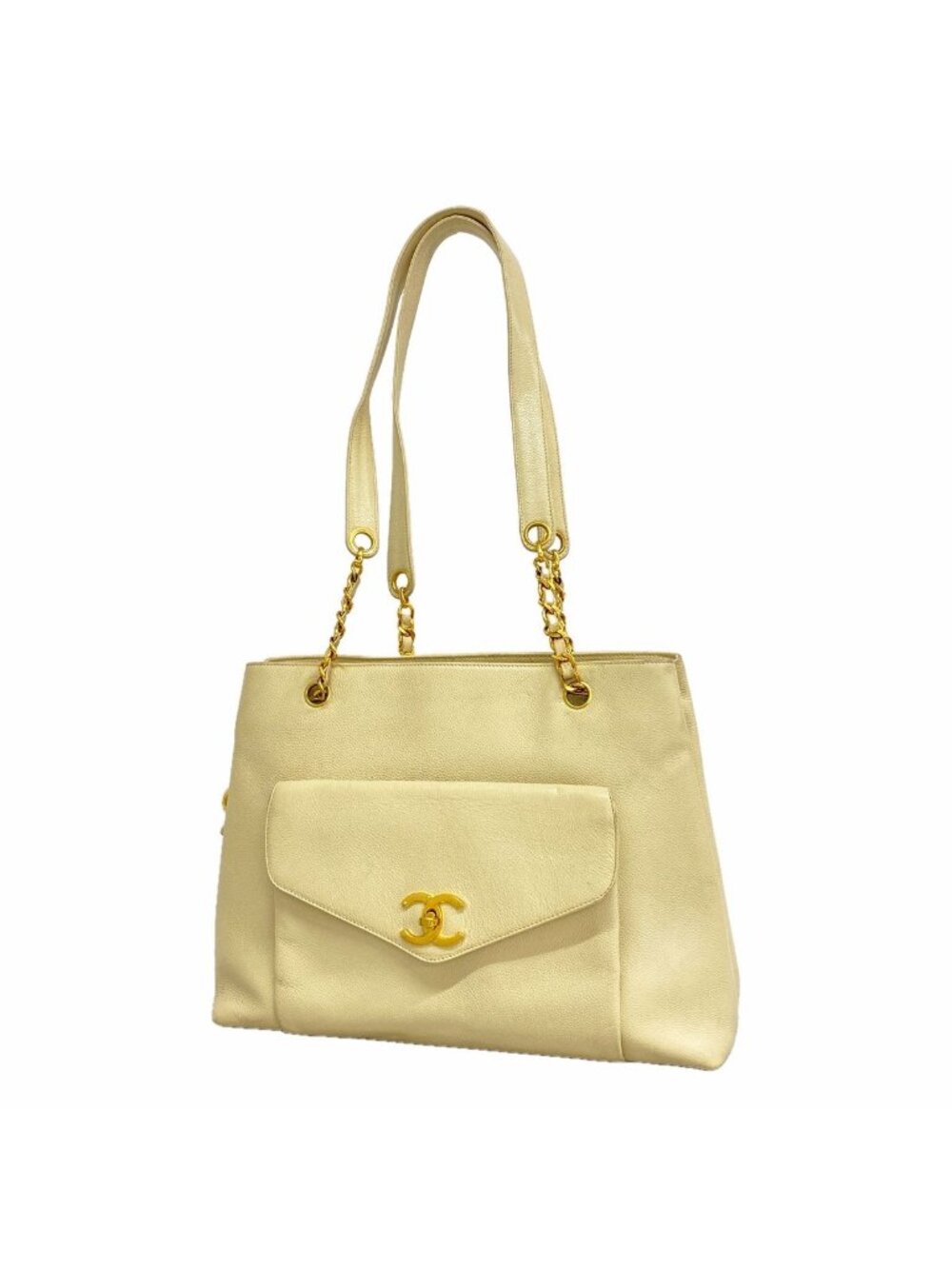 Chanel Chain Tote Caviar Leather Ivory Gold